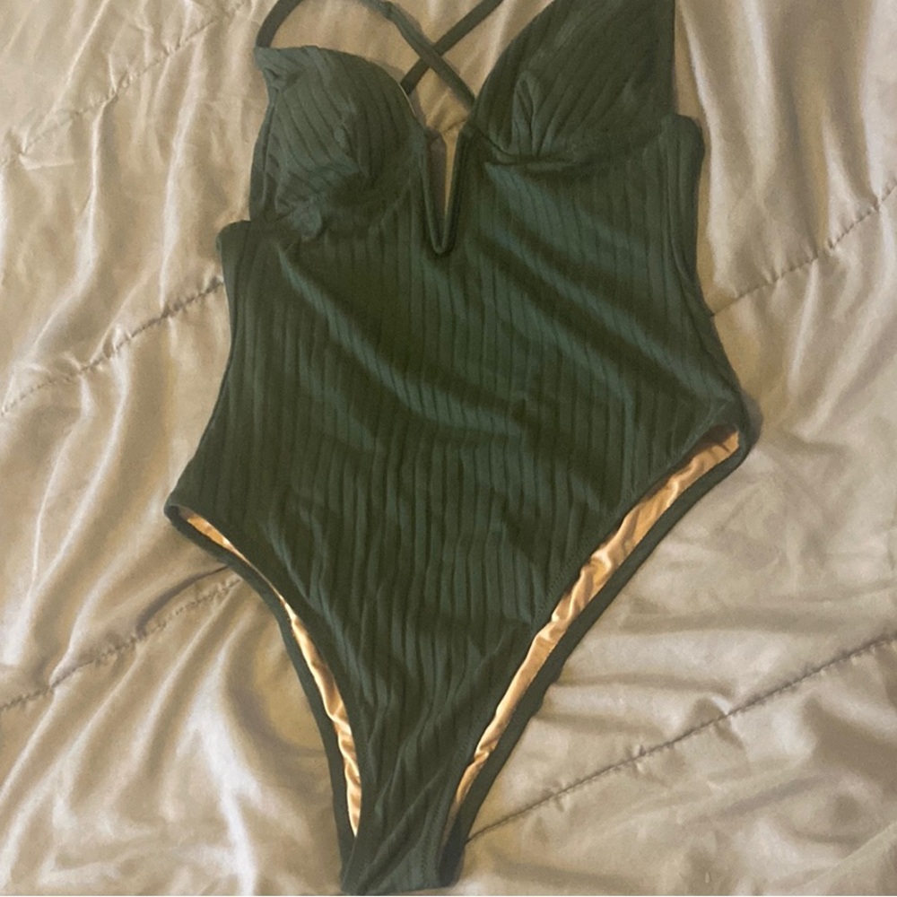 Ribbed Green One Piece Swimsuit